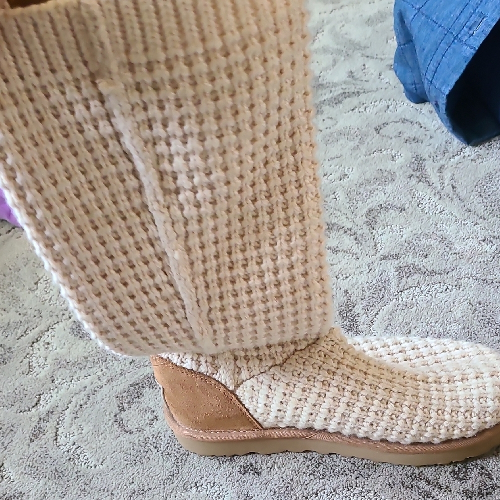 UGG Tan Knit Winter Boots with Suede Trim - Picture 10 of 14